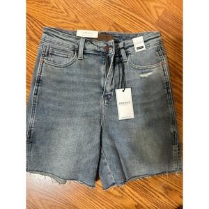 Judy Blue High Waist Denim Shorts Distressed Frayed Hem Mid Wash Size M,‎ New